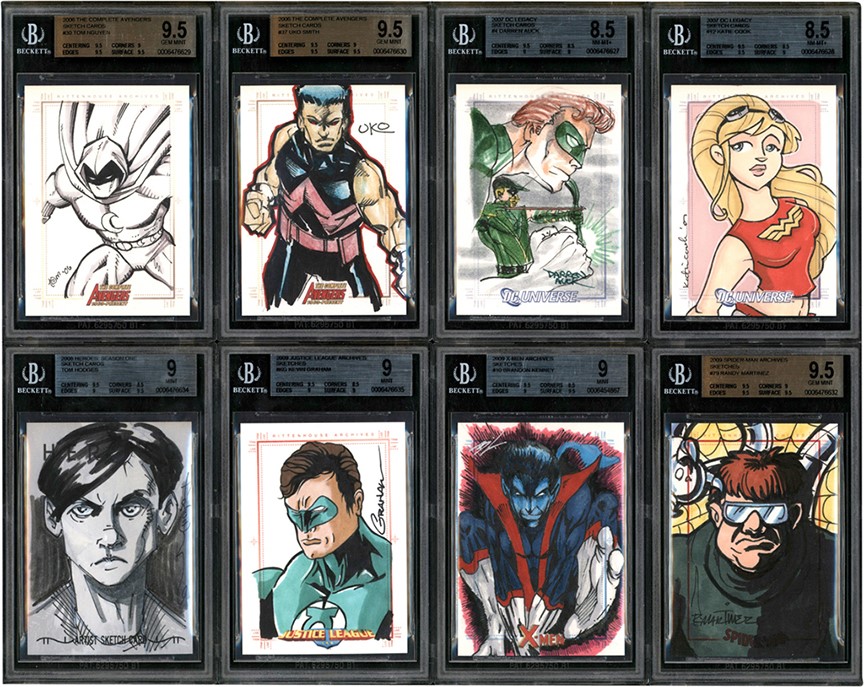 - 2006-2009 DC & Marvel Comic Sketch Card Collection (8) All BGS