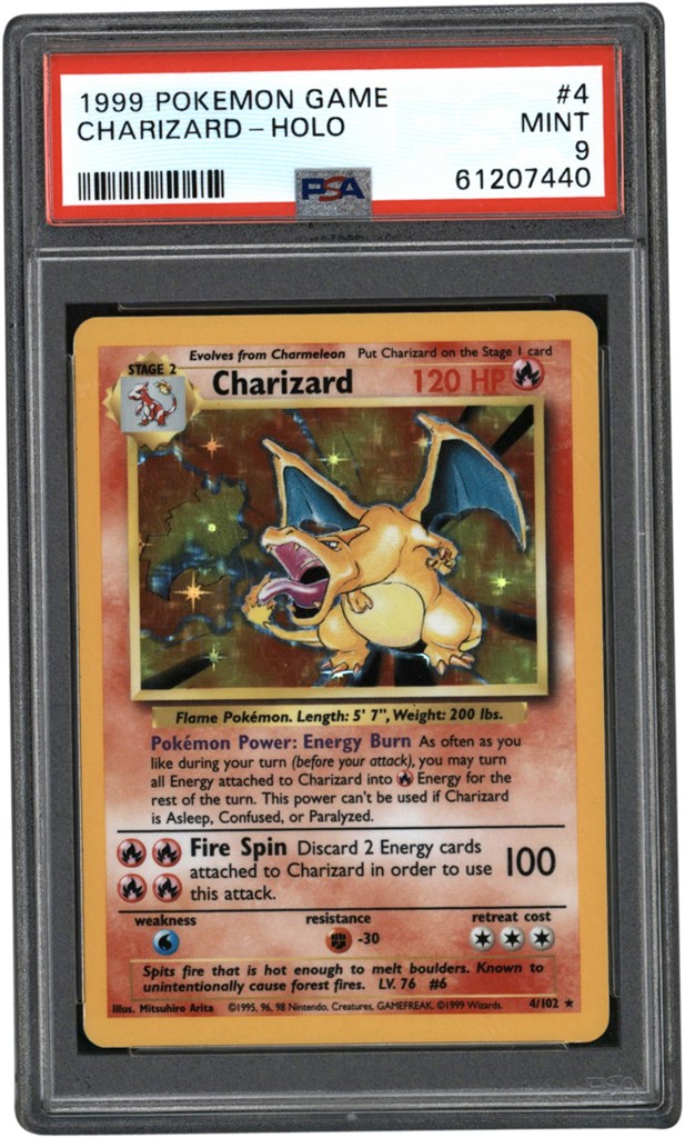 - 1999 Pokémon Base Set #4 Charizard Holo PSA MINT 9