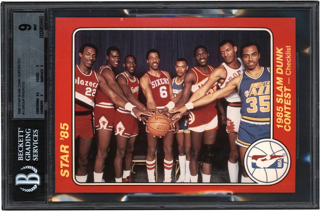 - 1985 Star Slam Dunk Supers 5x7 #1 Group Photo CL Michael Jordan BGS MINT 9