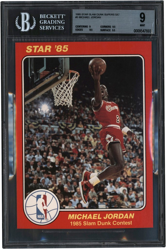 Basketball Cards - 1985 Star Slam Dunk Supers 5x7 #5 Michael Jordan BGS MINT 9