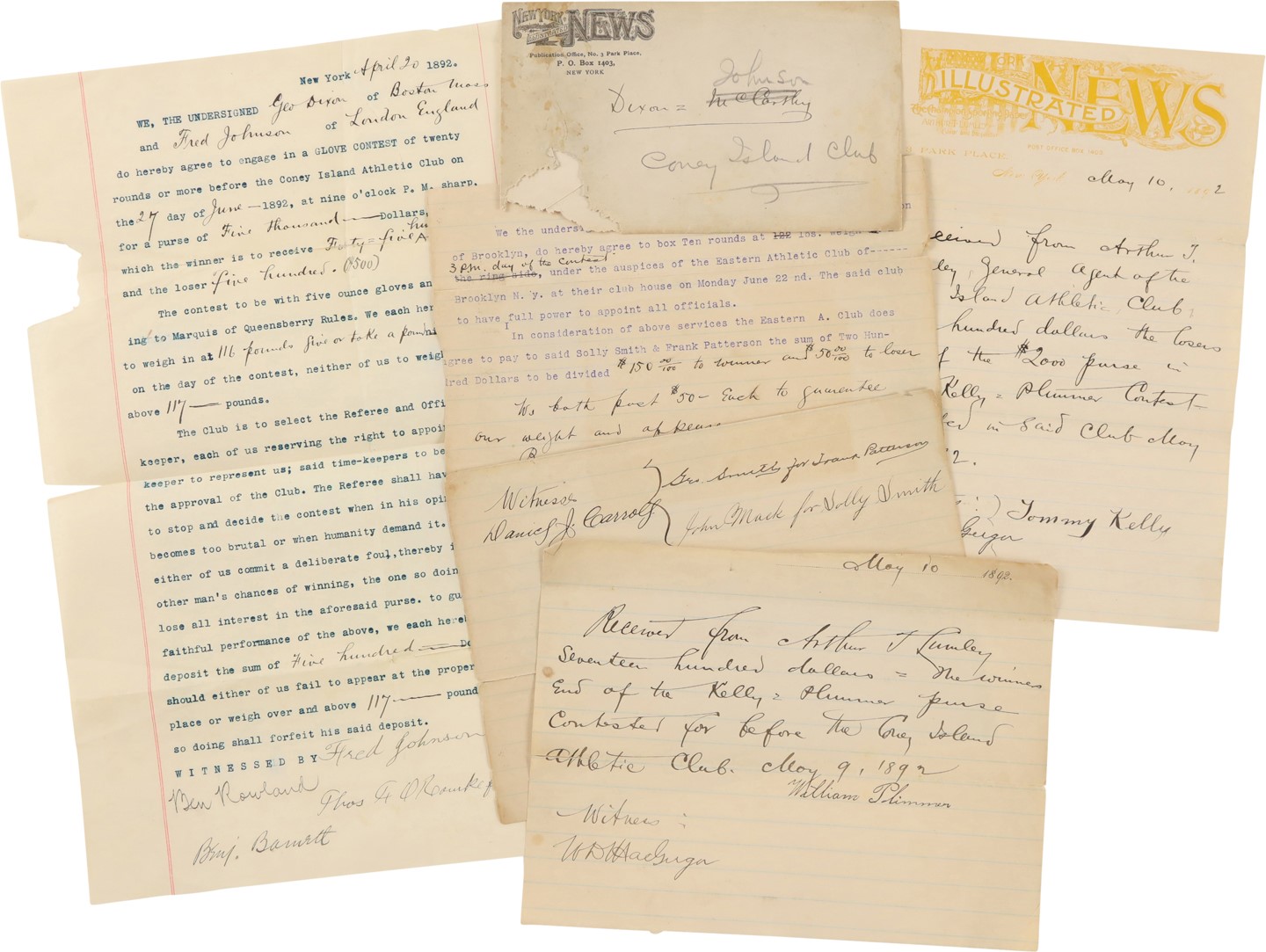 - Turn of the Century Boxing Contracts and Receipts Collection (11) w/George Dixon, Tommy Kelly, and Solly Smith