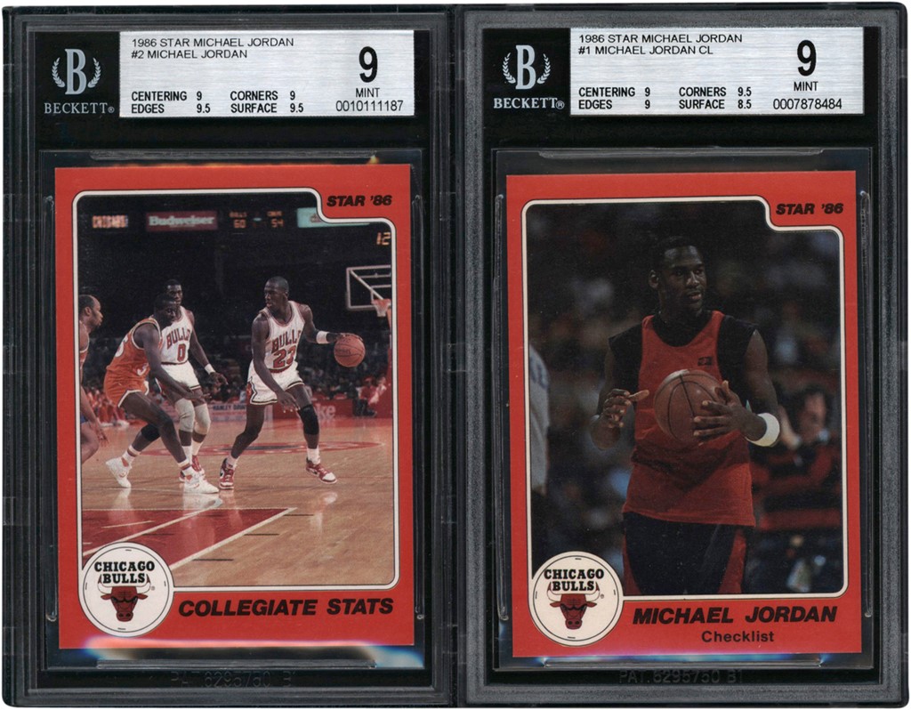 Basketball Cards - 1986 Star Michael Jordan #1 and #2 Michael Jordan BGS MINT 9 Pair