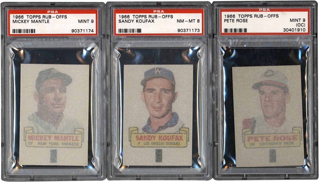 - 1966 Topps Rub-Offs Complete Set (120) with PSA 9 Mickey Mantle