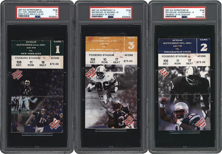 - 2001-2003 Tom Brady & New England Patriots Complete Home Game Ticket Archive w/Brady Replacing Bledsoe, First Start and PSA Graded (22)