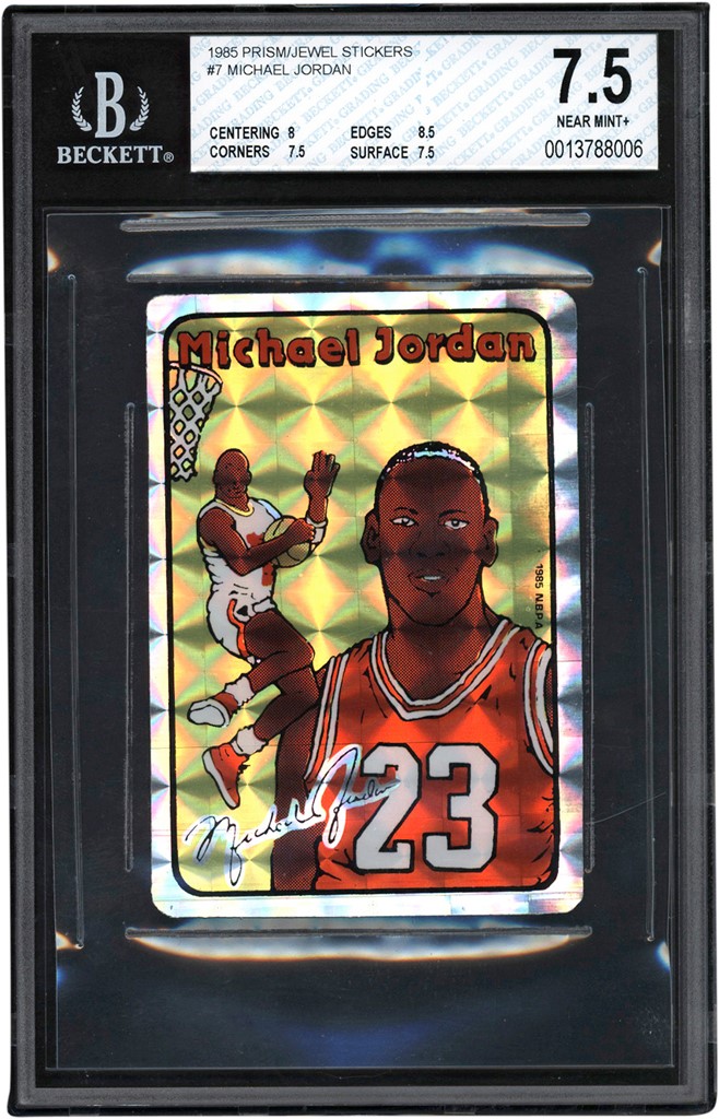 985 Jewel Prism Stickers #7 Michael Jordan Rookie BGS NM+ 7.5