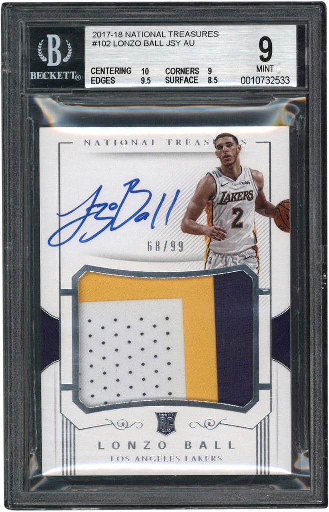 - 2017-18 National Treasures #102 Lonzo Ball RPA Rookie Patch Autograph 68/99 BGS MINT 9 - Auto 10