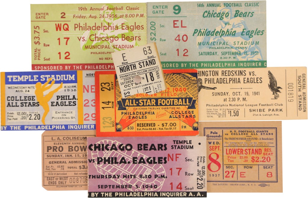 - 1930-1956 NFL Ticket Collection (8) w/1930 Frankfort Yellow Jackets