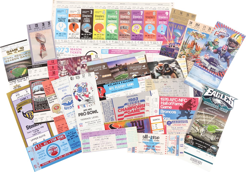 - Enormous Pro Football Ticket Collection (99) Including Many Famous First and Last Team/Stadium Games, Super Bowls, Pro Bowls, and Hall of Fame Games