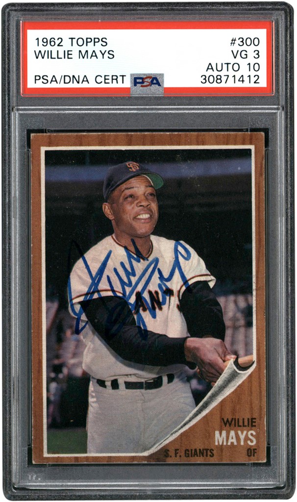 - 1962 Topps #300 Willie Mays Signed PSA VG 3 - Auto 10 (Pop 1 - One Higher)