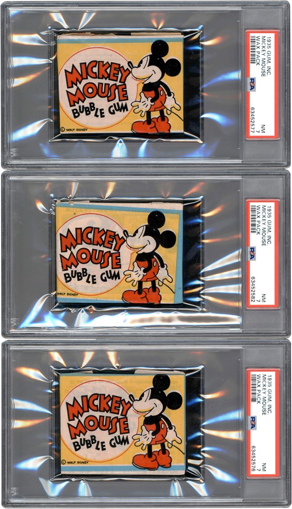 - 1935 Gum Inc. Mickey Mouse PSA NM 7 Unopened Wax Packs (3)