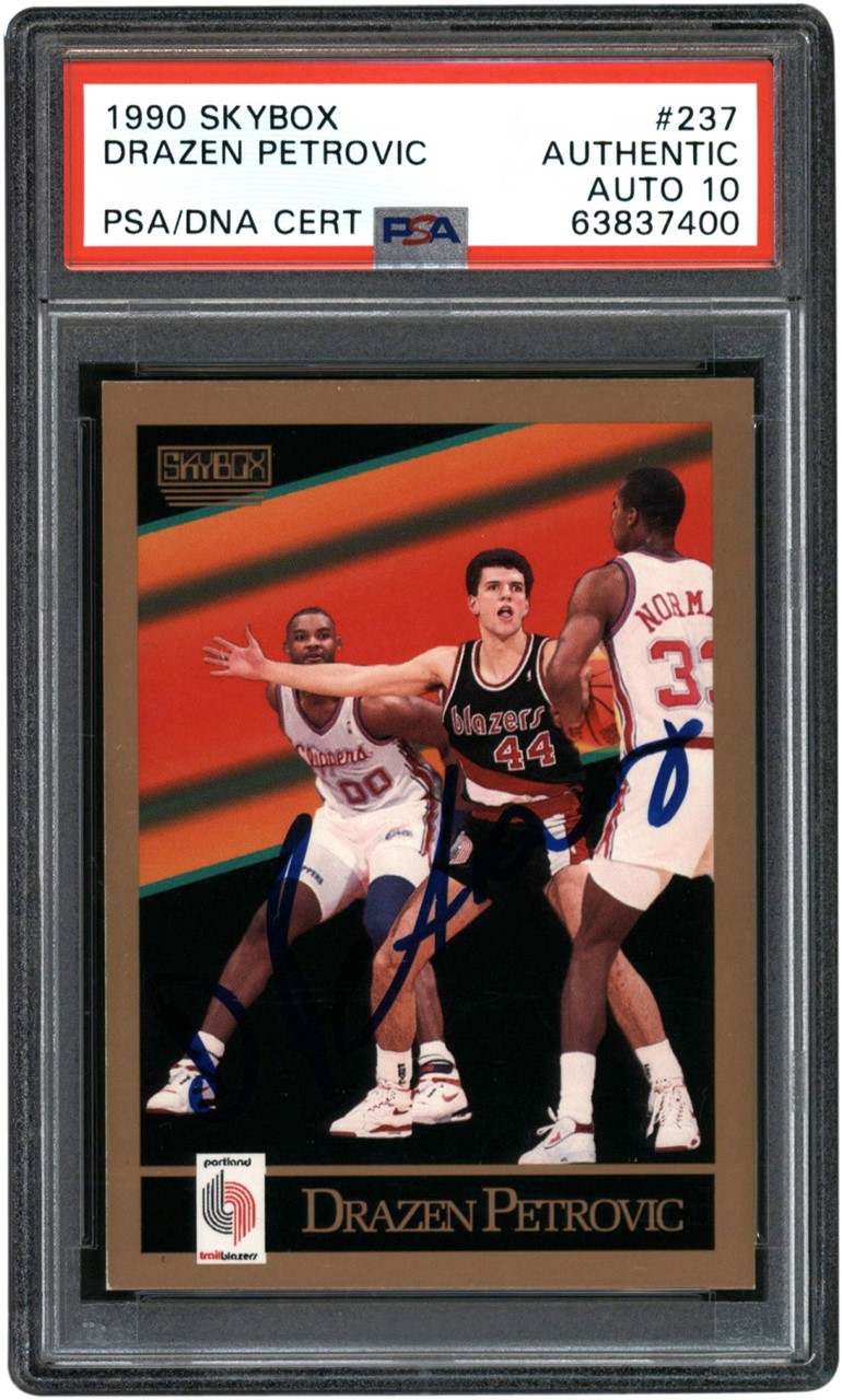 Basketball Cards - 1990 SkyBox #237 Drazen Petrovic Signed Rookie PSA Auth - Auto 10
