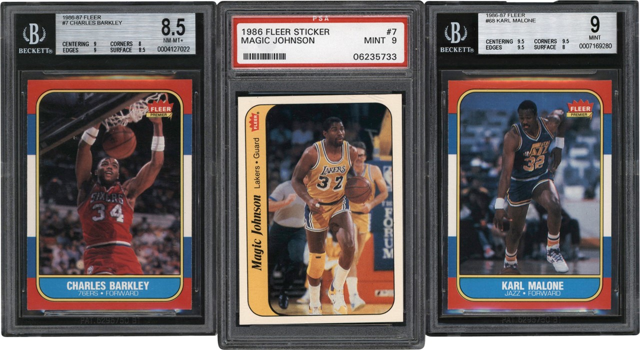 Basketball Cards - 1986 Fleer Basketball Near Complete Set (125/132) & Near-Complete Sticker Set (10/11) with (108) Graded
