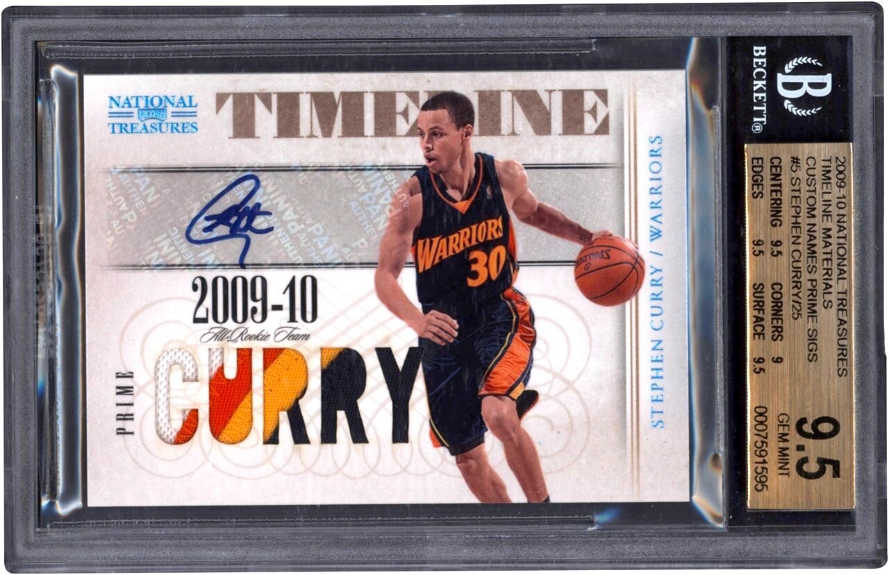 Modern Sports Cards - 009-10 National Treasures Timeline Materials #5 Stephen Curry RPA Game Used Rookie Patch Autograph 06/25 BGS GEM MINT 9.5 - Auto 10