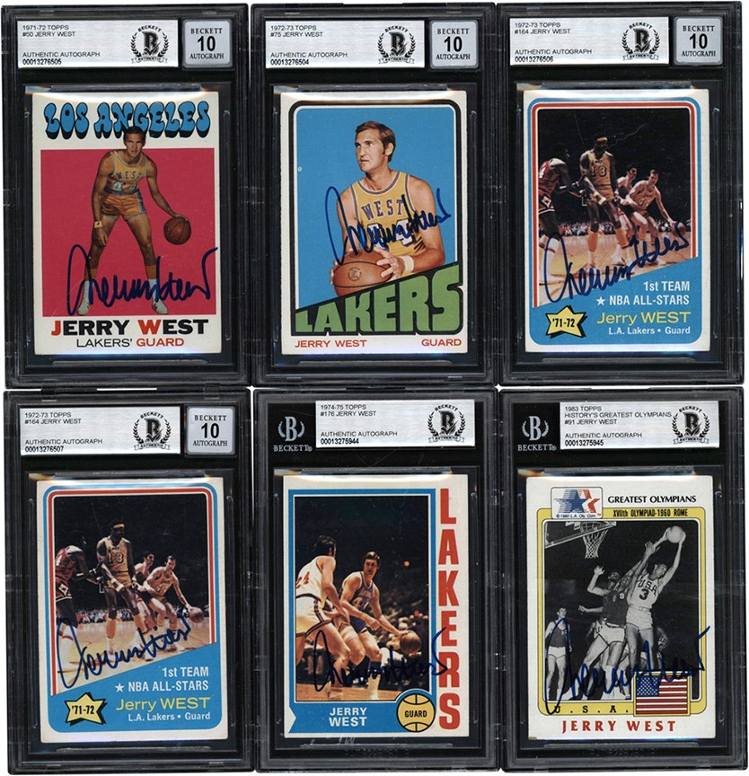 - 1971-1983 Topps Jerry West Signed BGS Authentic Collection (6)