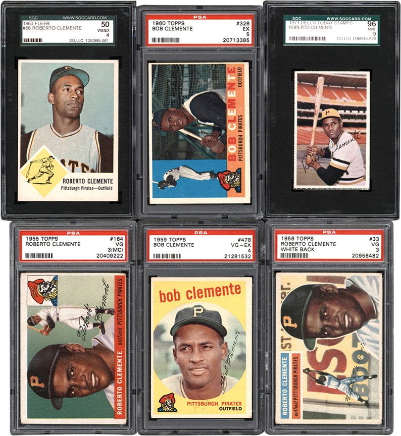 - 1955-1977 Roberto Clemente Baseball Card Collection w/Complete Basic Topps Run (43) w/PSA
