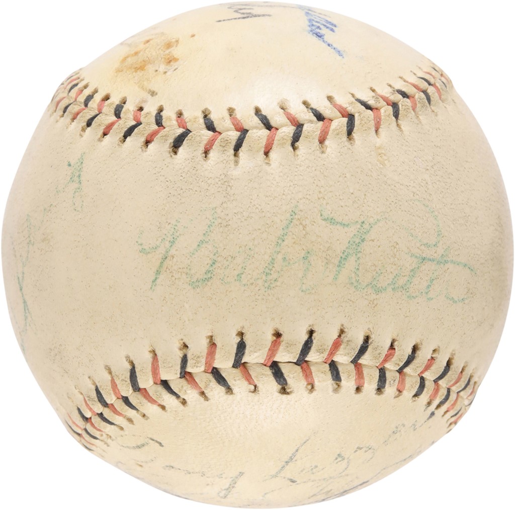 - 1928 World Champion New York Yankees Team-Signed Baseball w/Babe Ruth & Lou Gehrig (PSA)
