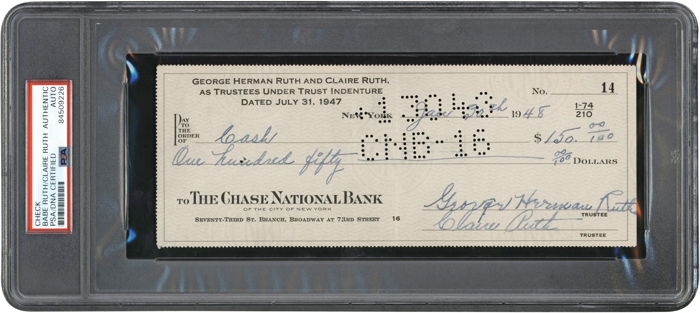 - Rare 1948 Babe Ruth Double-Signed Check w/Two Full-Name Signatures! (PSA)
