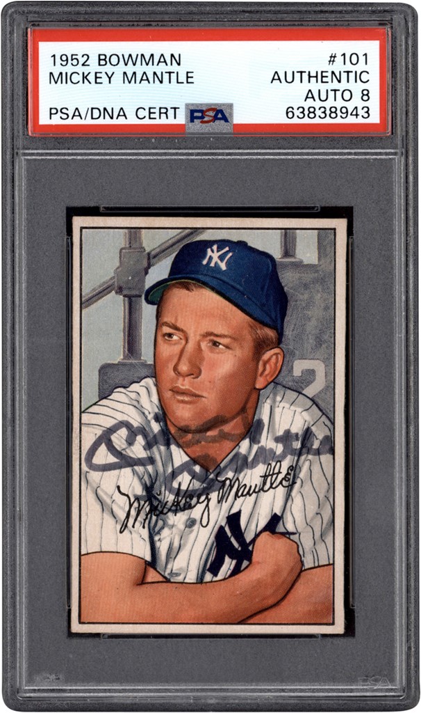 - 1952 Bowman Baseball #101 Mickey Mantle Autographed Card PSA Auth - Auto 8