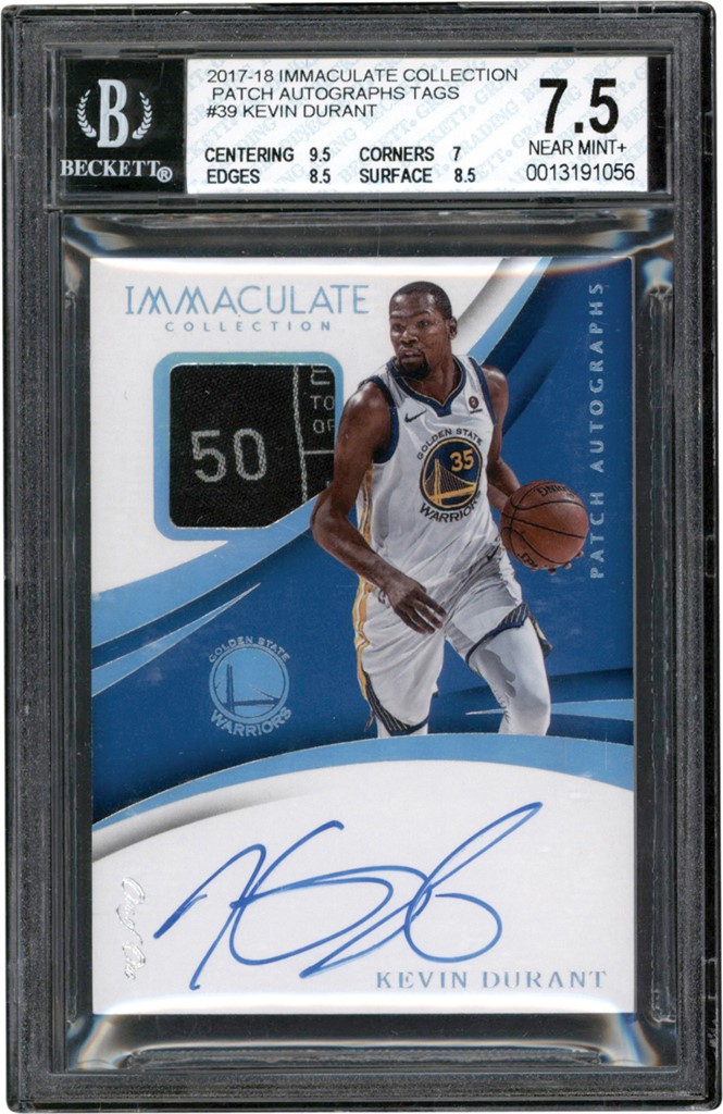 2017-18 Immaculate Collection Patch Autographs Tags #39 Kevin Durant "1/1" BGS NM+ 7.5 - Auto 10