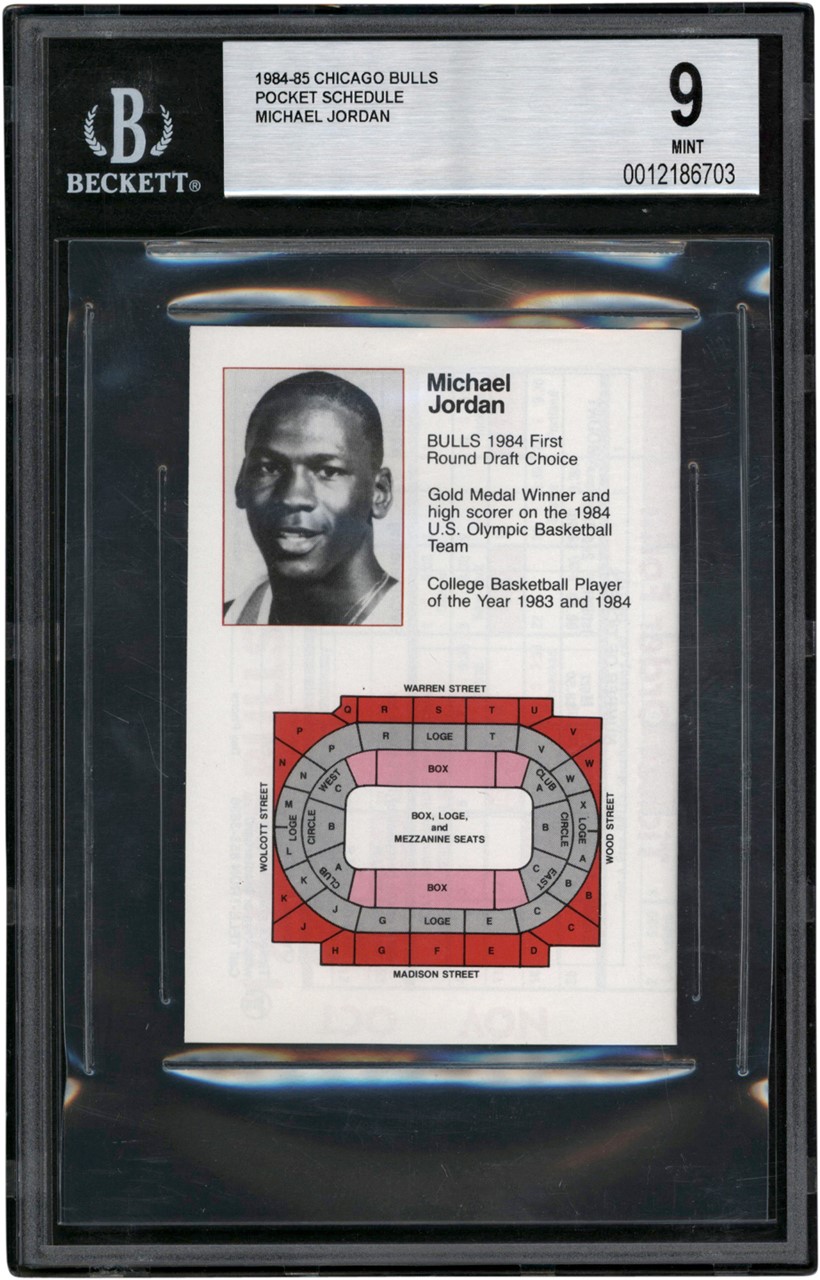 Basketball Cards - 1984-85 Chicago Bulls Pocket Schedule Michael Jordan Rookie BGS MINT 9