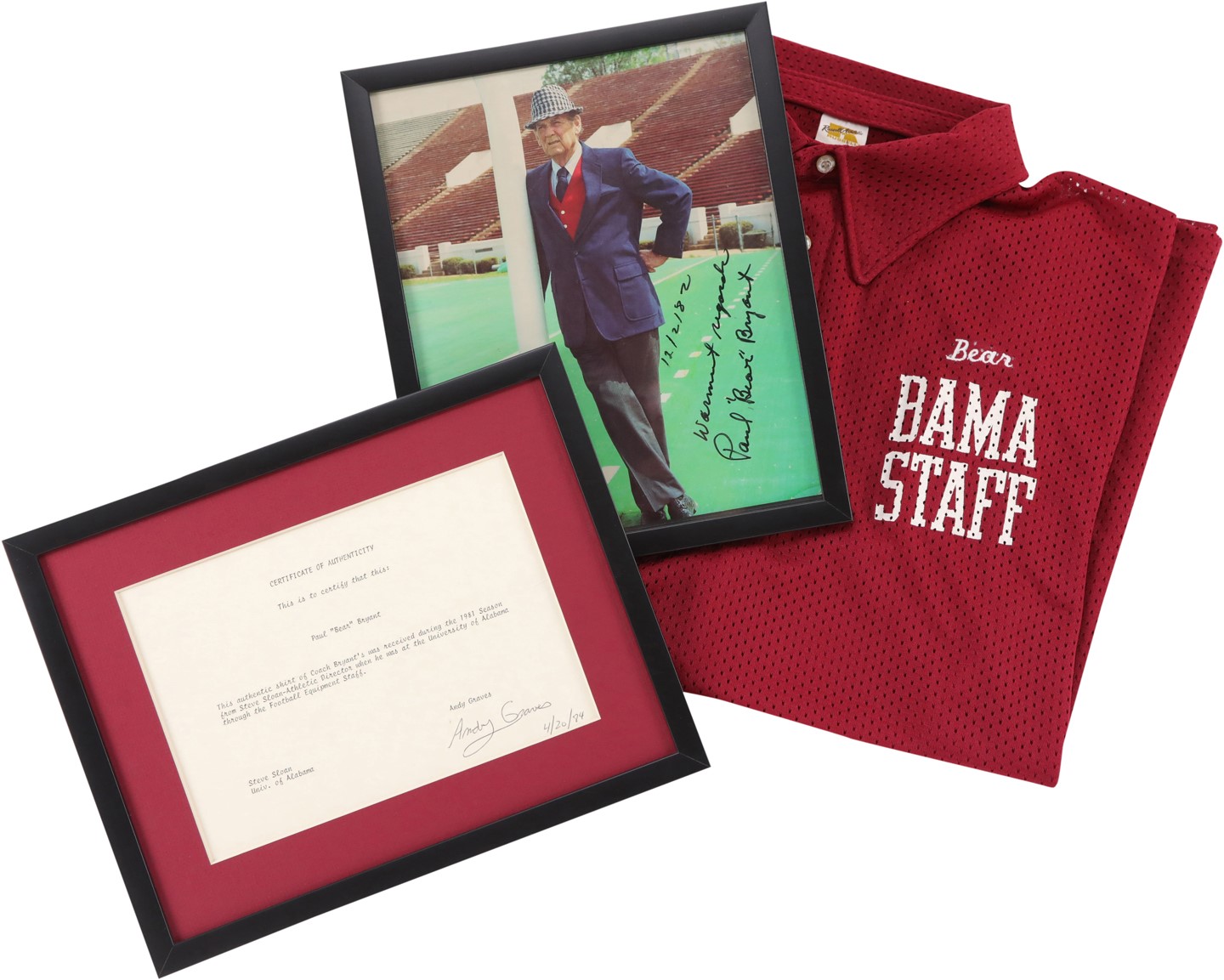 - 1981 Paul Bear Bryant University of Alabama Worn Coaches Polo Shirt w/Signed Photograph (Athletic Director LOA)