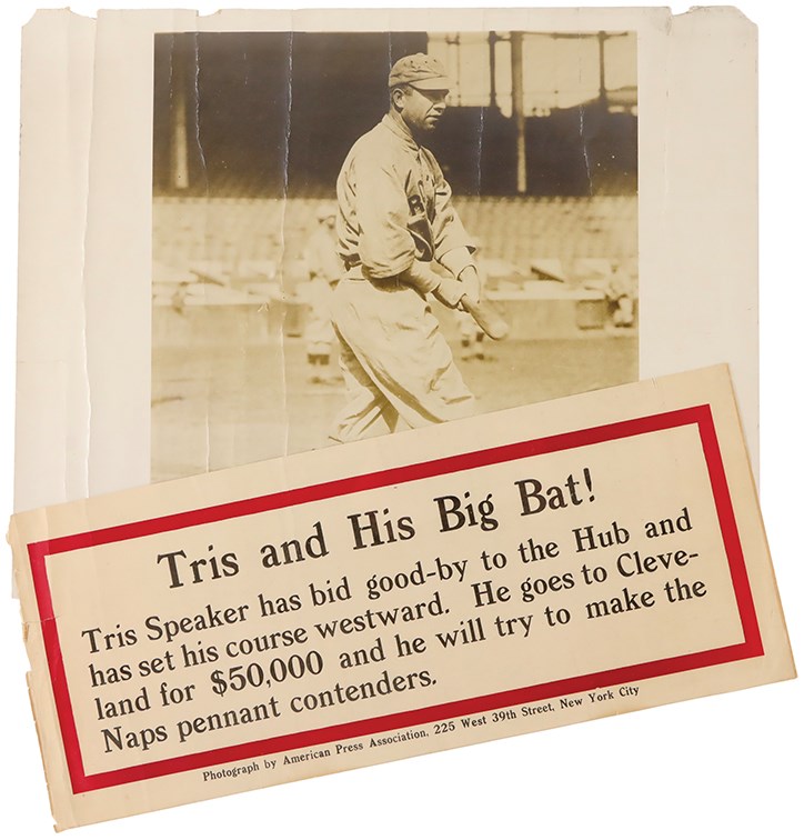 Baseball Memorabilia - 1916 "Tris and His Big Bat" Large-Format Photo and News Banner