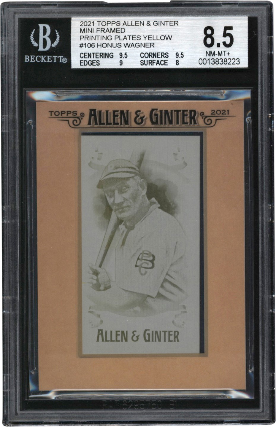 Modern Sports Cards - 2021 Topps Allen & Ginter Mini Framed Printing Plates Yellow #106 Honus Wagner "1/1" BGS NM-MT+ 8.5