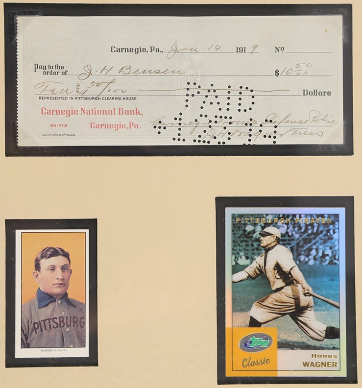 Clemente and Pittsburgh Pirates - 1919 Honus Wagner Signed Check Display (PSA)