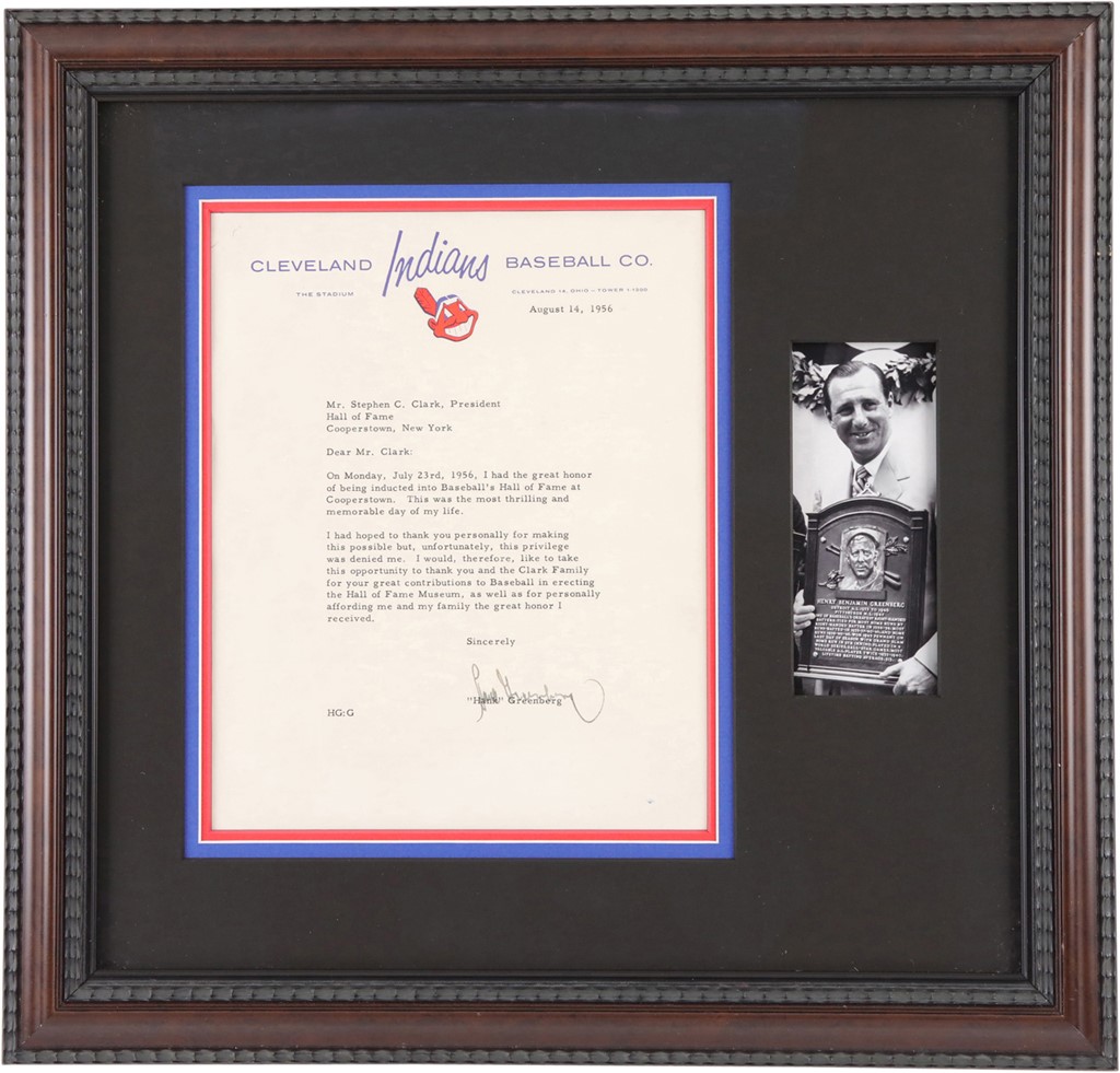 - 1956 Hank Greenberg Signed Hall of Fame Acceptance Appreciation Letter to Hall of Fame President (PSA)