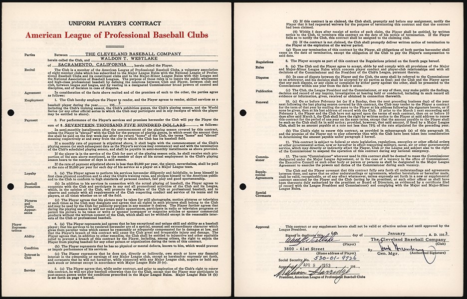 - 1953 Hank Greenberg Signed Uniform Player's Contract (JSA)