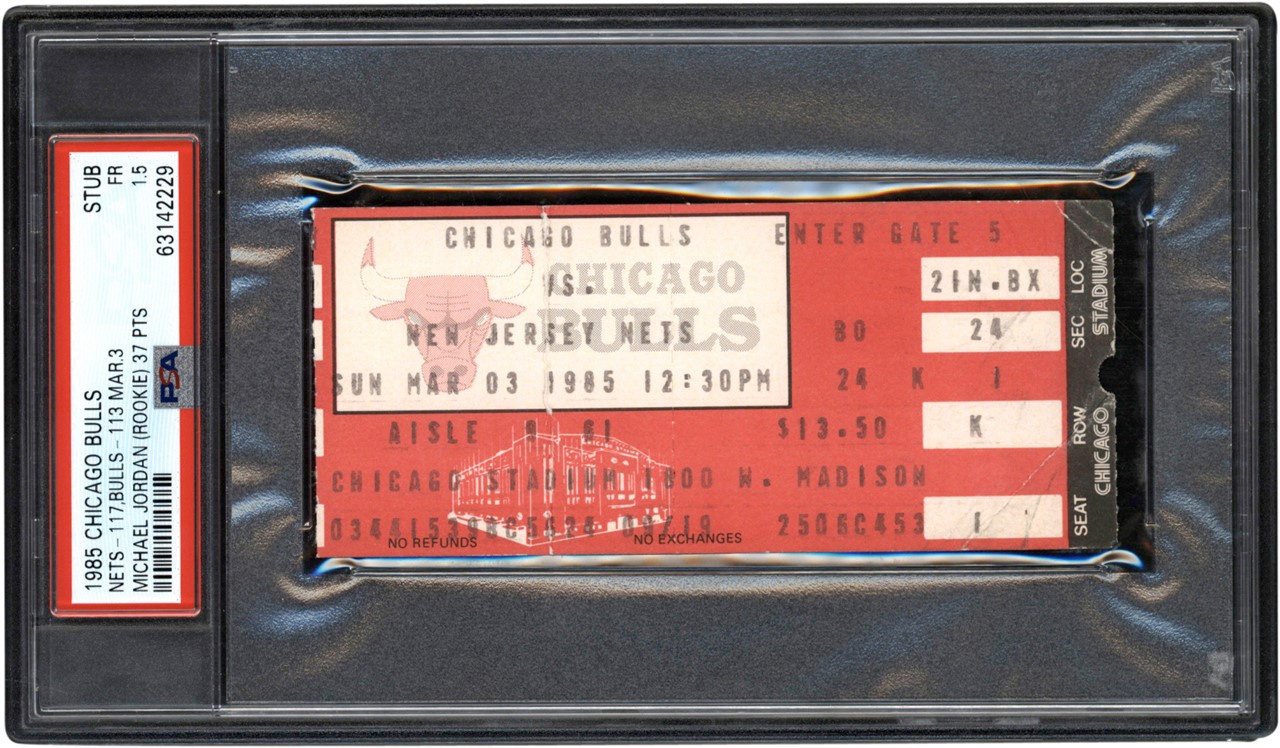 - 3/3/1985 Michael Jordan Rookie Chicago Bulls Ticket Stub PSA FR 1.5 (Pop 1 - One Higher)