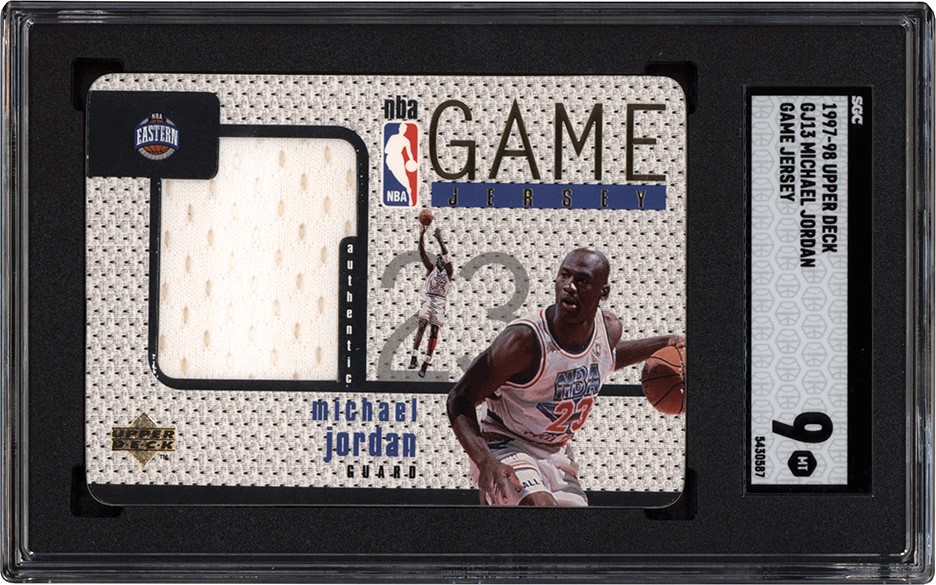 - 997-98 Upper Deck Game Jersey #GJ13 Michael Jordan - MJ's First Game Worn Jersey Card! SGC MINT 9