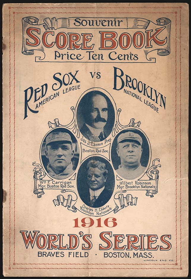 - 1916 Boston Red Sox World Series Program Game 2 - Ruth's First World Series Start - Begins His Scoreless Inning Streak!