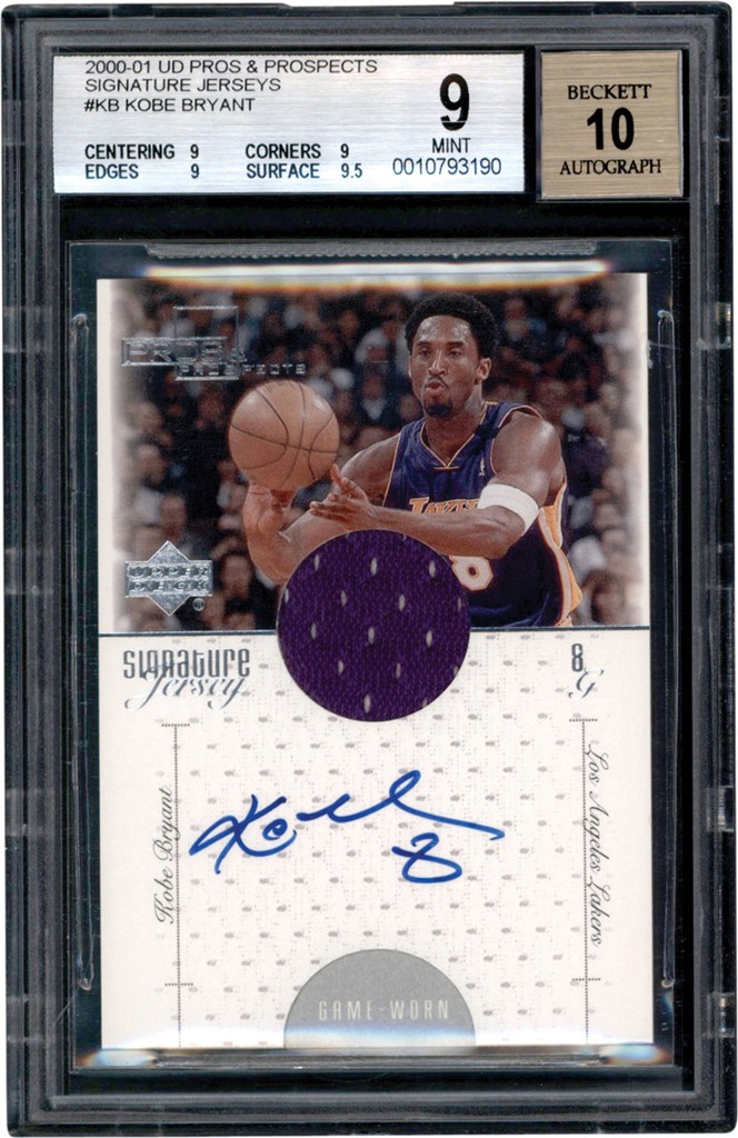 2000-01 UD Pros & Prospects Signature Jerseys #KB Kobe Bryant Autograph Game Used Jersey BGS MINT 9 - Auto 10