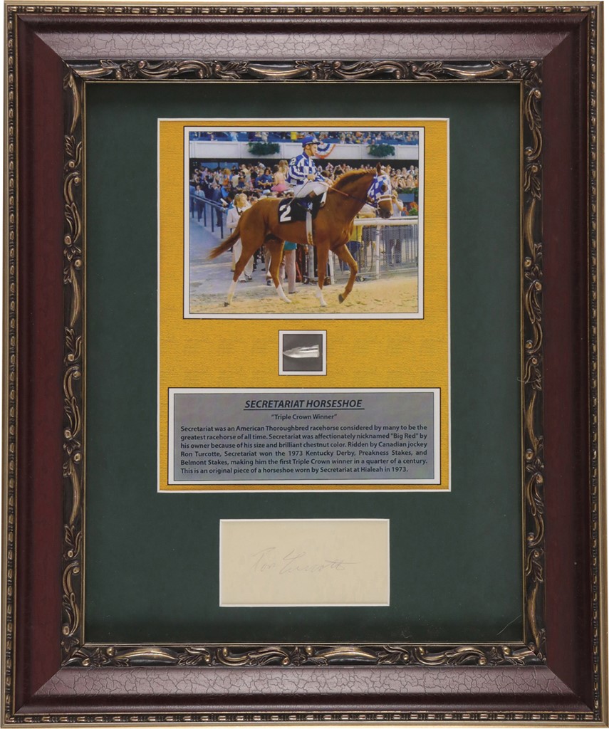 Horse Racing - 1973 Secretariat Piece of Worn Horseshoe w/Ron Turcotte Signature (Jim Gaffney Provenance)