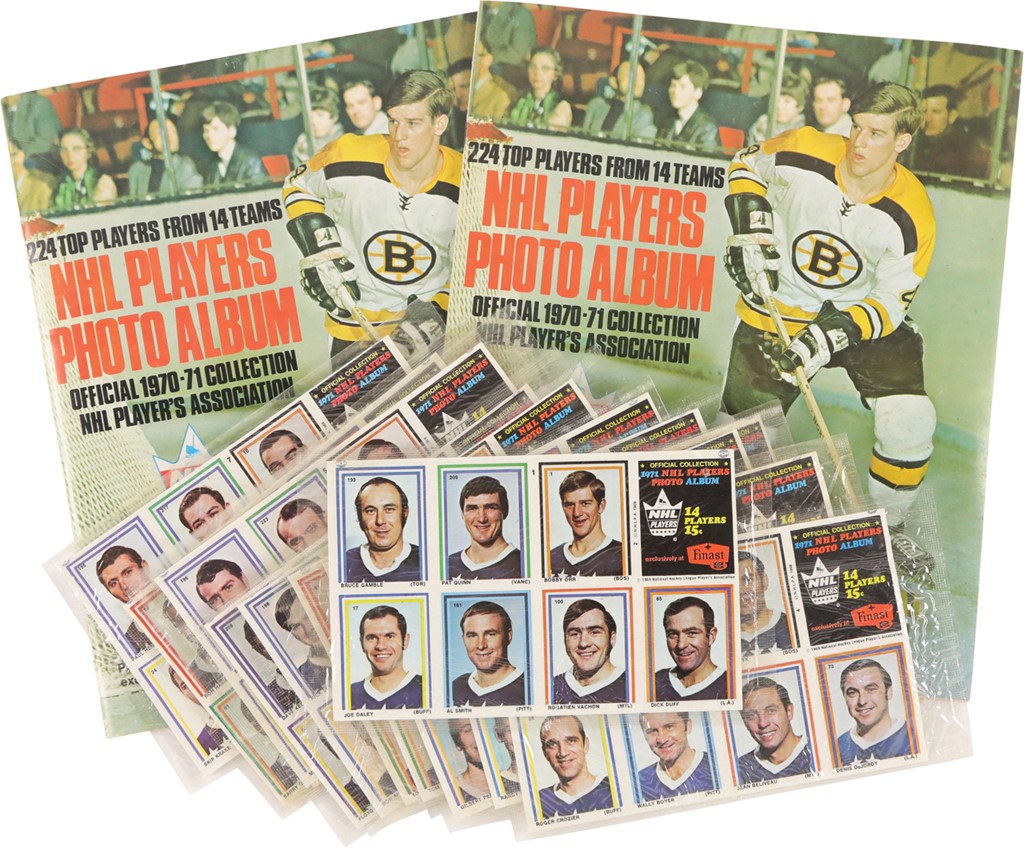 Hockey Cards - Two 1970-71 Finast Hockey Albums w/13 Packs of Unopened Stickers