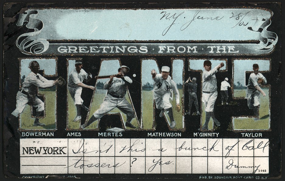 - 1905 New York Giants Postcard w/Christy Mathewson