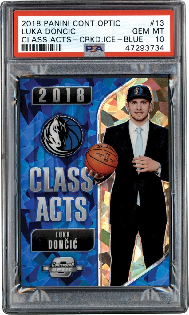 2018-2019 Panini Contenders Optic Basketball Class Acts Cracked Ice Blue #13 Luka Doncic Rookie Card PSA GEM MINT 10