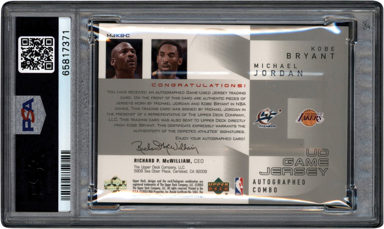 2002 Upper Deck Glass Kobe Bryant/Michael Jordan One - Two Combo, Lot  #81324