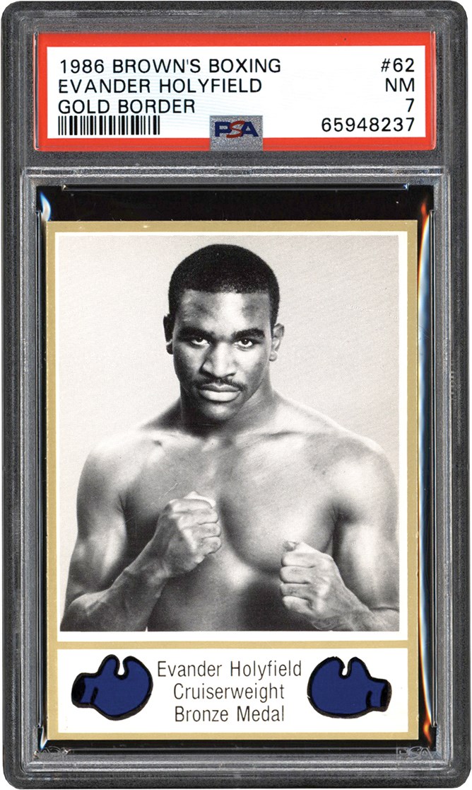 1986 Brown's Boxing Gold Border Evander Holyfield Rookie Card PSA NM 7