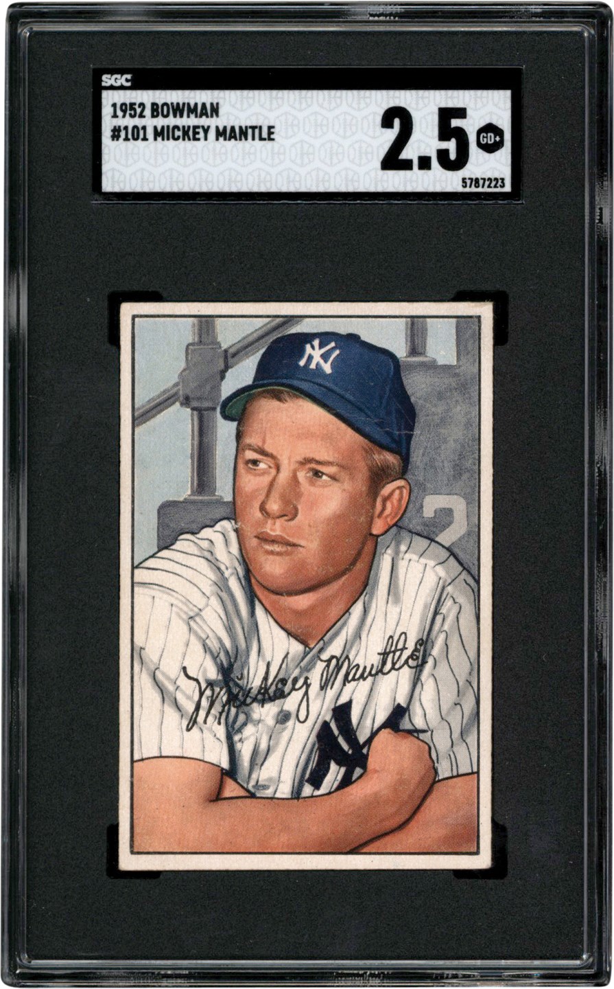 1952 Bowman Baseball #101 Mickey Mantle Card SGC GD+ 2.5