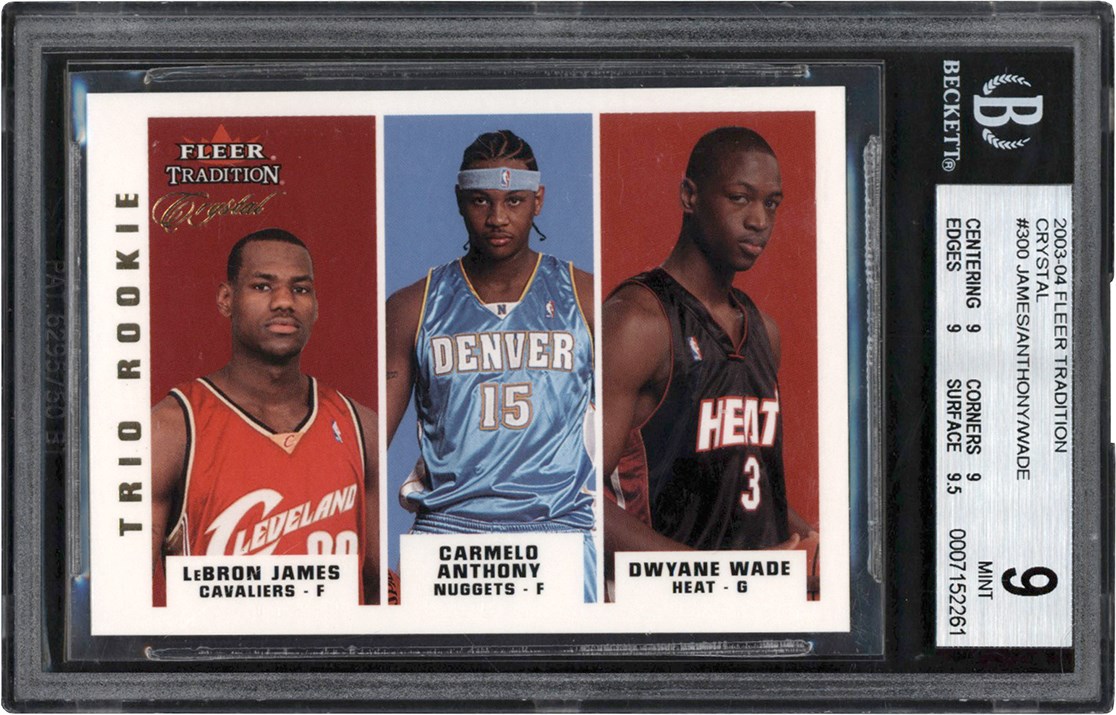 2003-04 Fleer Tradition Crystal #300 LeBron James, Carmelo Anthony, Dwyane Wade Rookie Card (45/50) BGS MINT 9