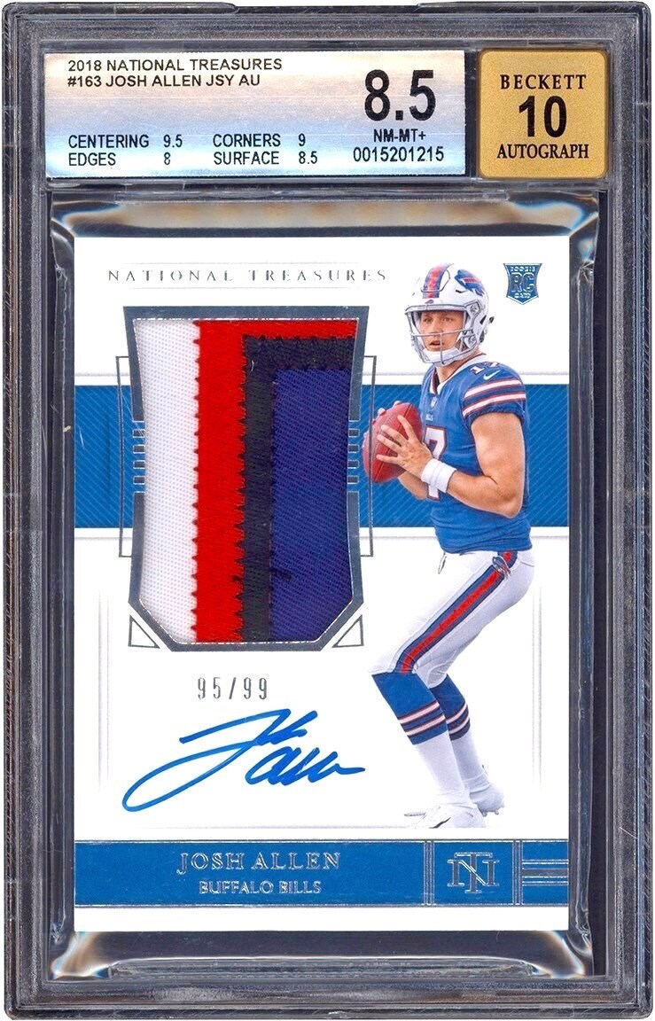 2018 National Treasures Football #163 Josh Allen RPA Rookie Patch Autograph Card #95/99 BGS NM-MT+ 8.5 Auto 10