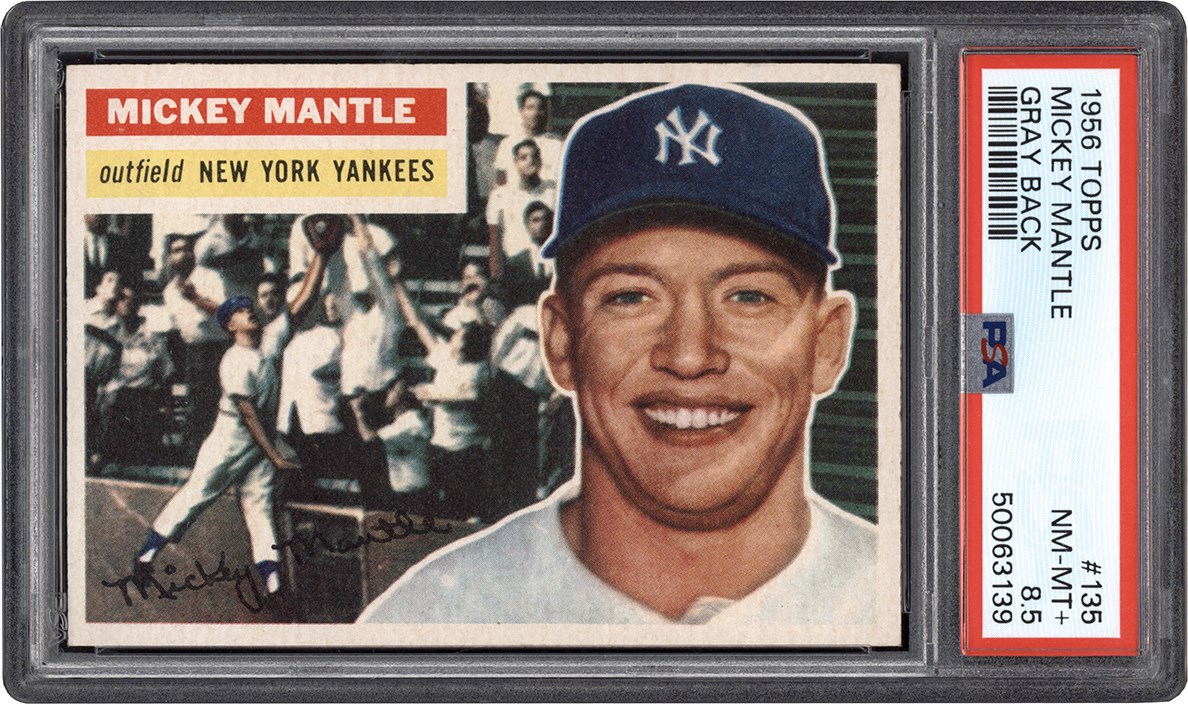 1956 Topps Baseball #135 Mickey Mantle Gray Back PSA NM-MT+ 8.5