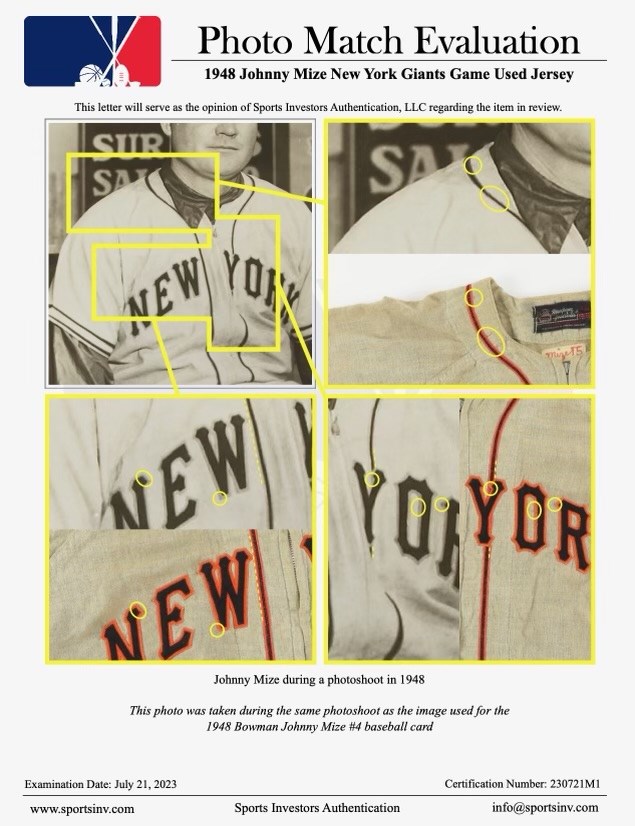 1942 Johnny Mize Game Worn New York Giants Jersey..  Baseball