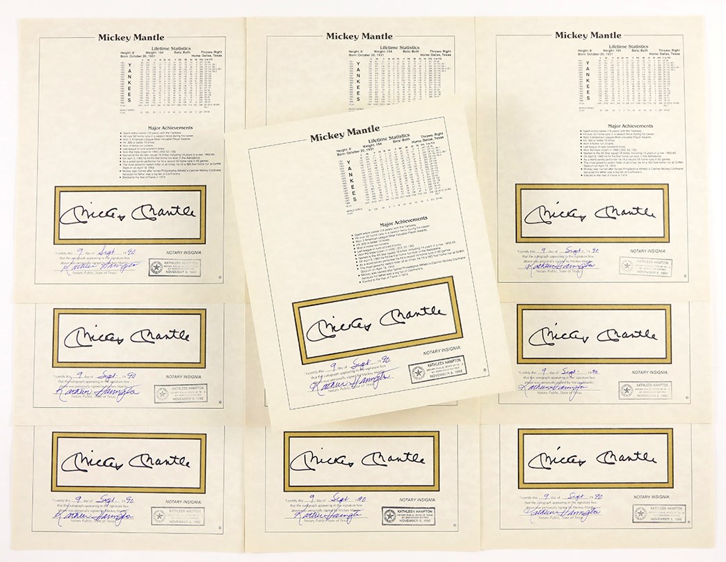 Sold at Auction: MICKEY MANTLE SIGNED 1990 STATS SHEET W/ NOTARY