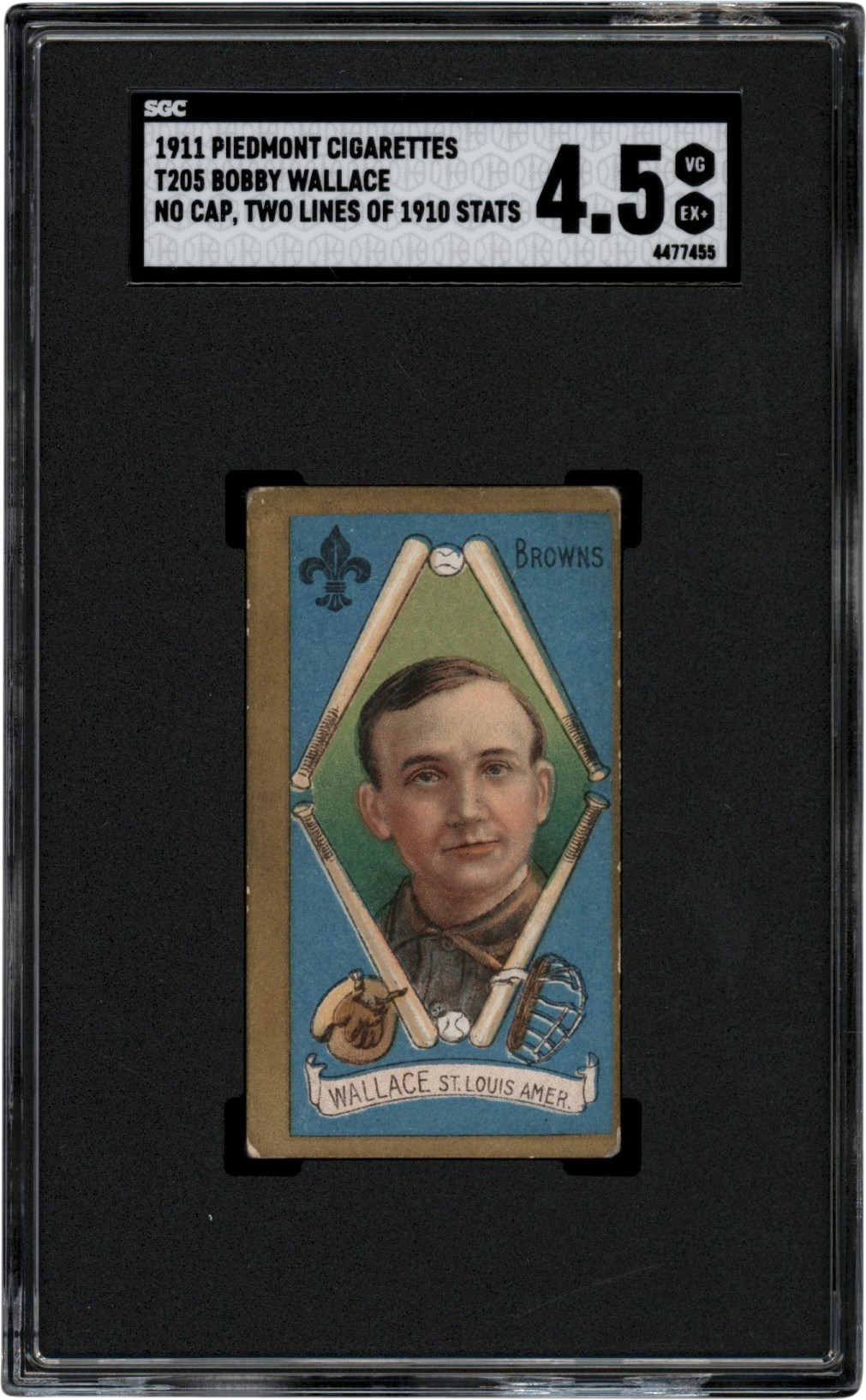 1911 T205 Bobby Wallace (No Cap Two Lines) SGC VG-EX+ 4.5