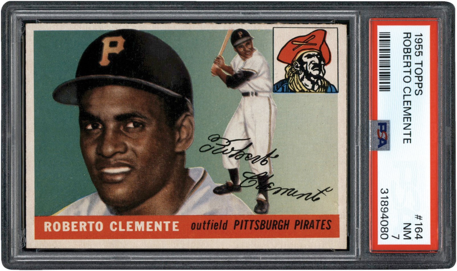 1955 Topps Baseball #164 Roberto Clemente Rookie Card PSA NM 7