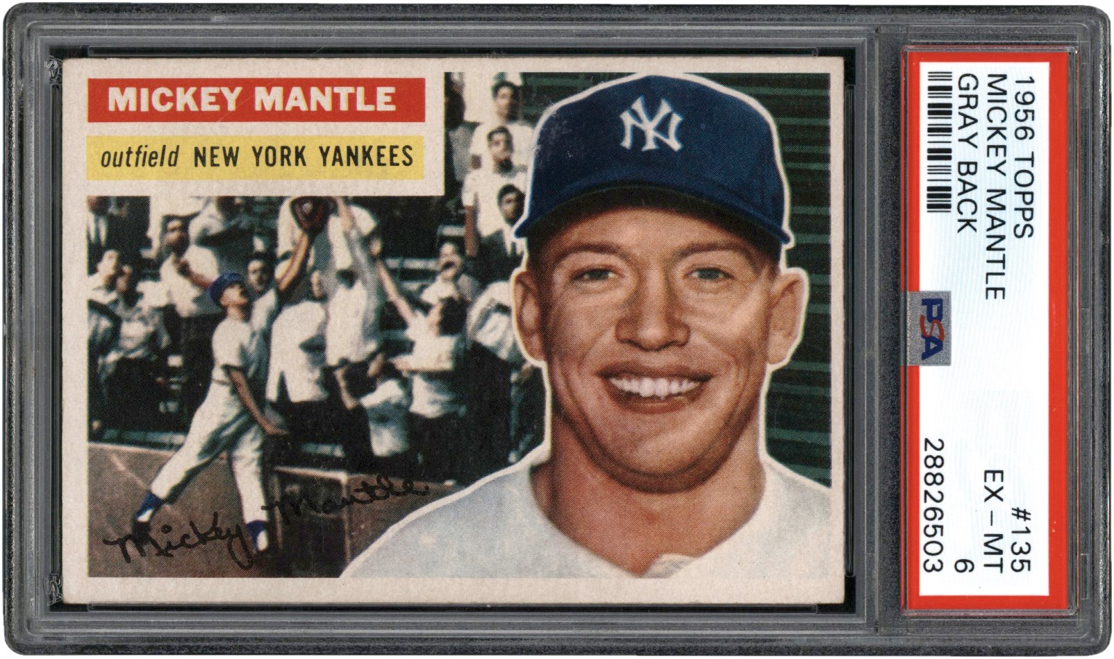 1956 Topps Baseball #135 Mickey Mantle Gray Back PSA EX-MT 6