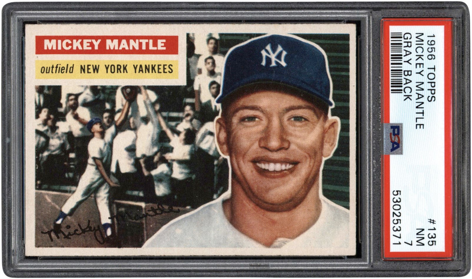 1956 Topps Baseball #135 Mickey Mantle Gray Back PSA NM 7